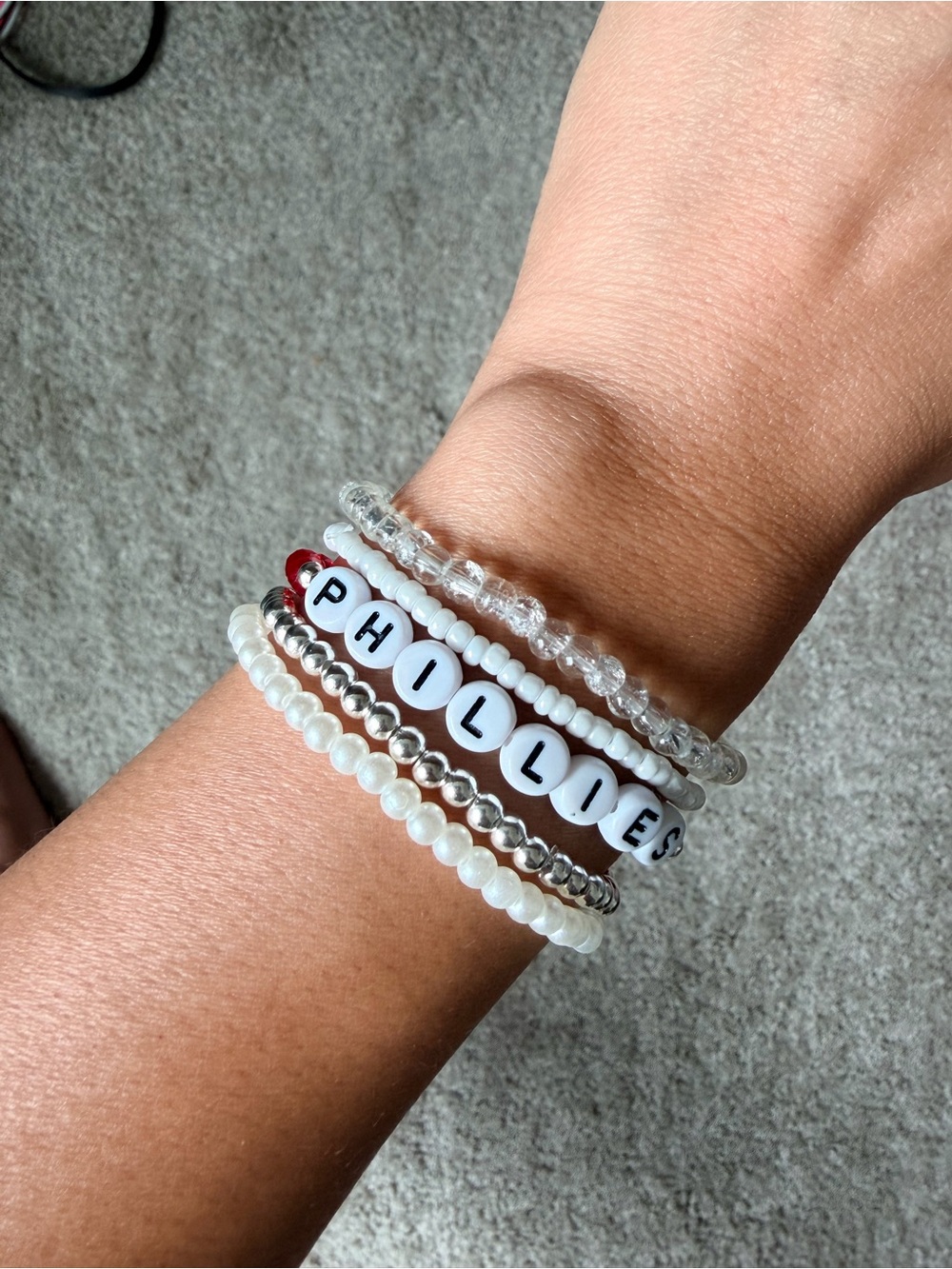 Phillies Beaded Bracelet Stack - Red & White Team Style